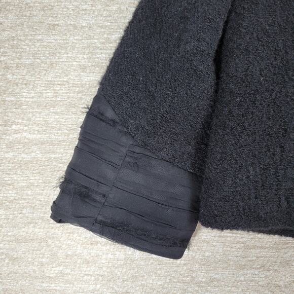 Alice + Olivia Boucle Wool Jacket Womens M Black Silk Crepe Trim Cropped Buttons - Picture 16 of 16